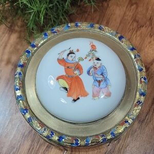 Antique Porcelain and Brass Trinket Box form China